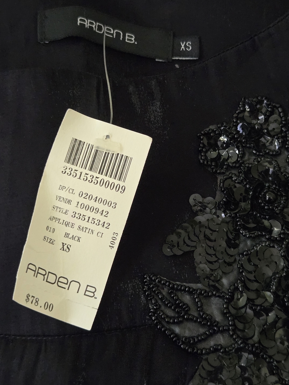 Vintage Y2K Arden B. Black Satin Sequin Appliqué Lace Trim Mini Skirt NWT XS - Picture 5 of 5